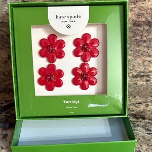 NWT Kate Spade RED FLORAL linear drop pierced earrings